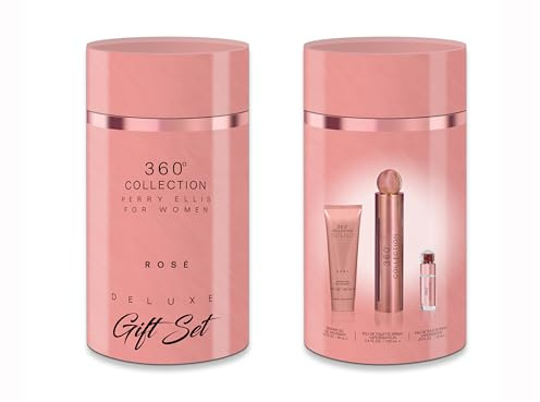 360 Rose by Perry Ellis for Women - 3 Pc Gift Set 3.4oz EDP Spray, 0.25oz EDP Spray, 3oz Shower Gel