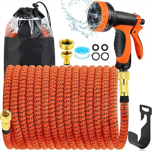 BoriYa Hose Pipe - Upgraded Expandable Garden Hoses 100ft 30m, Stretchy Hosepipe with Spray Gun, Expanding No-Kink Magic Hose with 3/4, 1/2 Fittings, Flexible Water Hos for Garden,Pet & Car Cleaing