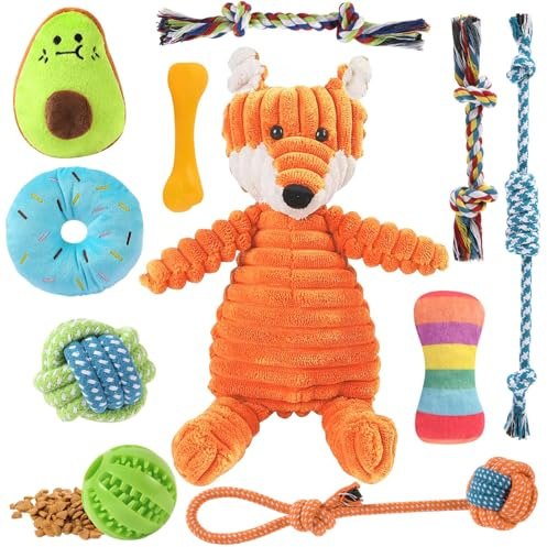 AMFUN Giochi per Cani, Set di 11 Giocattoli da Masticare per Cuccioli, Confezione Giocattoli di Lusso per Dentizione di Cani di Piccola, Cotone Naturale e Non Tossico