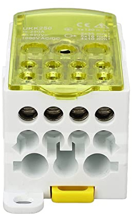 Morsettiera Elettrica,400A 690V Morsettiera Din,1 Ingresso,11 Uscite,Giallo | Ingresso 95-185mm², Uscite 6-35mm²/2.5-16mm²/2.5-10mm², per Quadro Elettrico