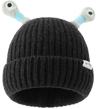 Warme Weiche Wintermütze Winter Beanie Mütze Strickmütze mit Stickerei Kalte Mütze Mit lustigen skurrilen Frosch-Elementen Strickmütze