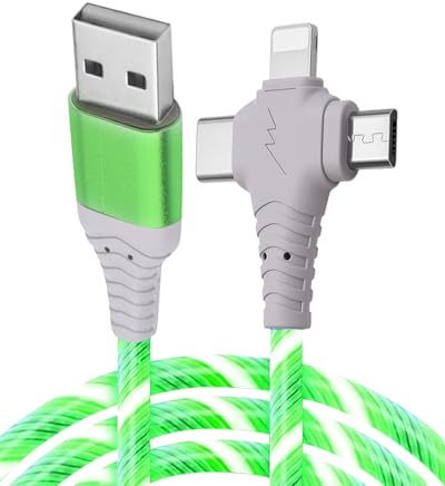 2M/6.6Ft 3 in 1 USB C Light up Charger Cable, 3A Type C Fast Charging Cable Support Data Transfer USB A to C for iPhone Pro Max iPad Series Samsung Galaxy S20/S10/S23 Pixel Switch Android Green