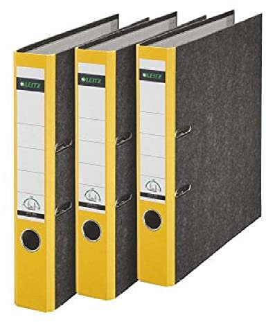 Leitz Qualitäts-Ordner, 3er-Pack, Wolkenmarmor-Papier, A4, 5,2 cm Rückenbreite, Gelb, 310315015