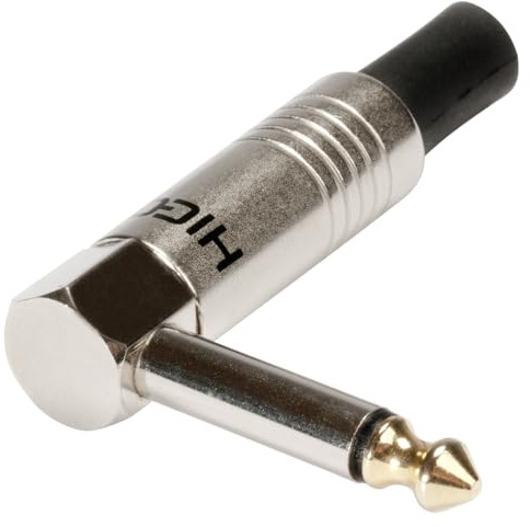 HI-J63MA01 HICON jack (6,3mm) 2-pole metal-Soldering-male connector, nickel plated with Goldtip pin, angled, chrome coloured