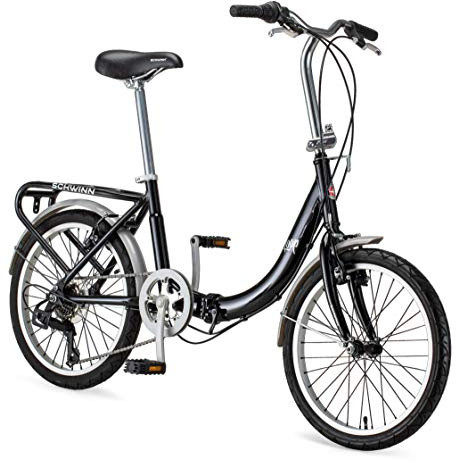 Schwinn Loop Folding Bike, 20 Inch Bike for Adults and Kids, 7 Speed, Lightweight Aluminum Folding Frame, Integrated Rear Carrier, Front and Rear Linear Pull Brakes, Foldable Bikes for Adults and Kids