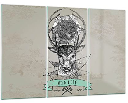 ARTTOR Mehrteilige Bilder auf Glas 165x110cm Glasbild Hirsch Geweih Wald Groß XXL Wanddeko Schlafzimmer Küche Set 3 teilige Wandbilder Dekoration Wohnzimmer Modern Wand Kunstdruck Art GCE165x110-3072
