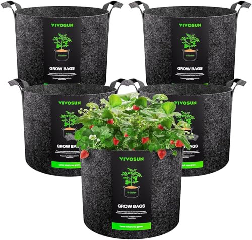 VIVOSUN Sac à Plantes, 5 x 60L Sac Pomme de Terre Plantation en Non-tissé 300 g Sac Géotextile, pour Culture Permanente-réutilisable, idéal pour Cultiver Pommes de Terre et Tomates avec Poignées
