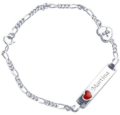 ID Armband mit Gravur/für Baby oder Kinder/komplett 925 Silber mit rotem Herz und Engel / 16 cm - verkürzbar durch jede 4. Öse/inkl. Schmuckschachtel
