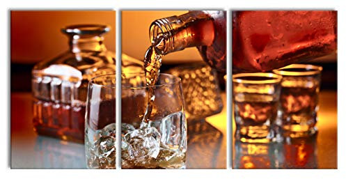 Pixxprint Edler Whiskey als XXL Leinwandbild in Übergröße 240x120cm Gesamtmaß 3 teilig, Wandbild, Kunstdruck