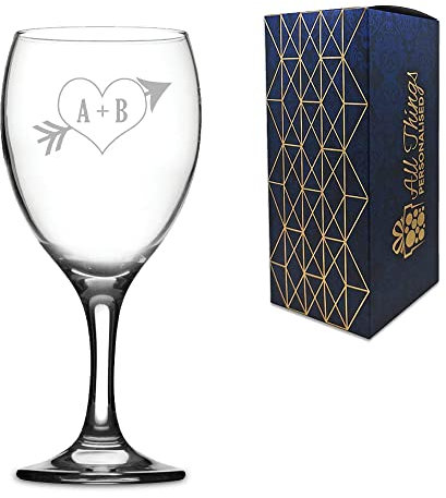 Personalised Engraved Novelty Wine Glass with Love Heart Design, Gift Boxed, Personalise for Any Occasion