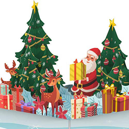 papercrush® Pop-Up Karte Weihnachten - 3D Weihnachtskarte mit Weihnachtsmann und Rentieren als Geldgeschenk oder Gutschein für Kinder, Frauen & Männer, Popup Weihnachtsgrußkarte für Freundin oder Mama