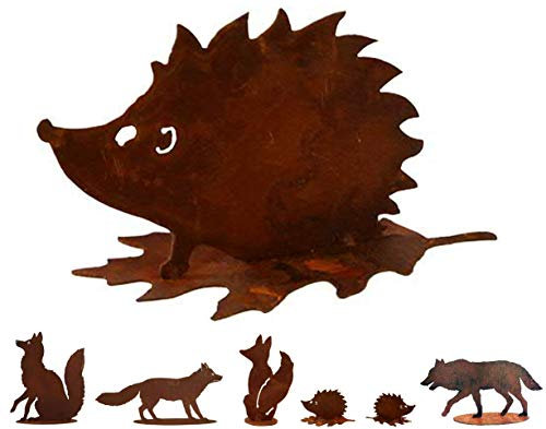 Gartenfigur Rost auf festem Stand – Hochwertig & Wetterfest - Metall Tierfigur - Edelrost Dekofigur/Tier Figur – Gartendeko/Dekoration (Igel - Höhe 18cm)