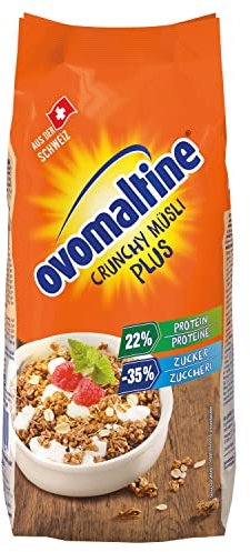 Ovomaltine Crunchy Protein Müsli Plus - Knusper-Müsli mit Haferflocken - Cerealienmischung mit 22 Prozent Protein, ein Drittel weniger Zucker und unvergleichlichem Crunch (1 x 300g)