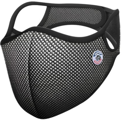 FROGMASK Atemschutzmaske gegen Luftverschmutzung & Polle – für Radfahren & Motorrad – waschbar & wiederverwendbar – Schwarz & Weiß – Größe L – inkl. 1 FFP2-Filter