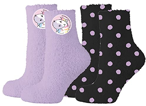 United Labels Pummeleinhorn Socken 2er Pack für Mädchen und Damen, Lila Schwarz, Kuschelsocken
