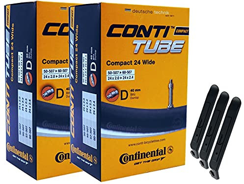 pneugo! Set 2 x Continental Fahrradschlauch 24 Zoll Blitzventil 50-507/60-507 (Compact Wide) + 3 Reifenheber