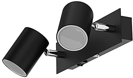 ledscom.de Wandspot WAIKA, zweiflammig, mit Schalter, schwarz matt, inkl. LED GU10 Lampen je 450lm warmweiß