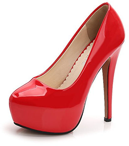 OCHENTA Women's Round Toe Stiletto High Heel Platform Slip On Pumps