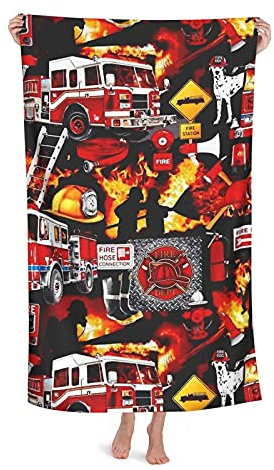 FFLSDR Strandtuch Hund Feuerwehr Mikrofaser Großes Badetuch für Erwachsene Saugfähige schnell trocknende Stranddecke 80X130CM