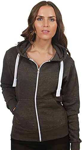 New Womens Front Zip Up Hoodie Ladies Long Sleeve Plain Sweatshirt Fleece Hoody Hooded Jacket (XL, Charcoal)