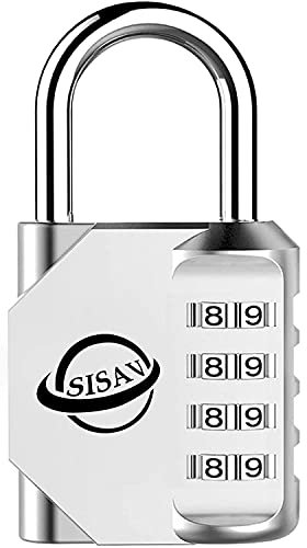 SISAV Cadenas à Combinaison 4 Chiffres Pour Usage Extérieur,Pour Casier de Gymnase Scolaire,Casier de Sport,Portail de Clôture,Portail,Loquets et Boîte à Outils,Argenté