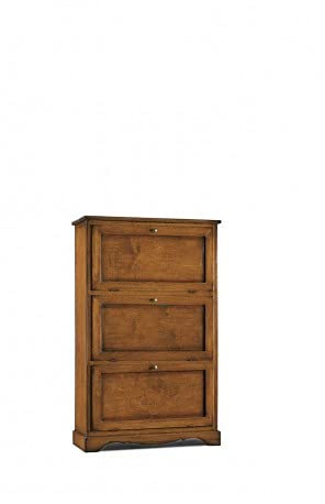 Mar.c.a. Design - Zapatero con 3 puertas de madera maciza y MDF nogal oscuro con cajón, mueble zapatero ahorra espacio estilo arte pobre Made in Italy - Medidas 79x30x130