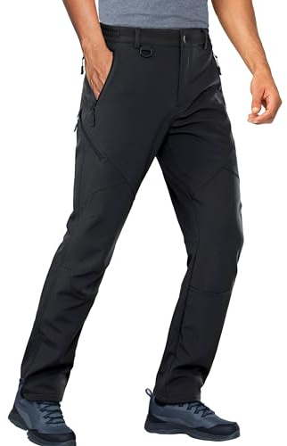 Stlight Mens Snow Ski Water Repellent Softshell Pants for Winter Hiking Fleece Lined Bottom Leg Zipper with 6 Zip Pockets(Black 34W/30L)