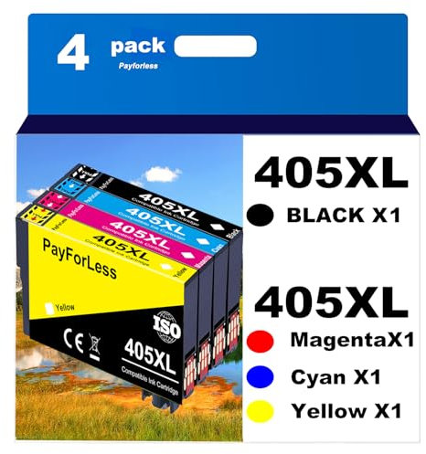 405XL Multipack Kompatibel für Epson 405 Patronen für Workforce Pro WF-4820 WF-3820 WF-4830 WF-7840 WF-7830 WF-3825 WF-4825 WF-7835 (1 Schwarz, 1 Cyan, 1 Magenta, 1 Gelb)