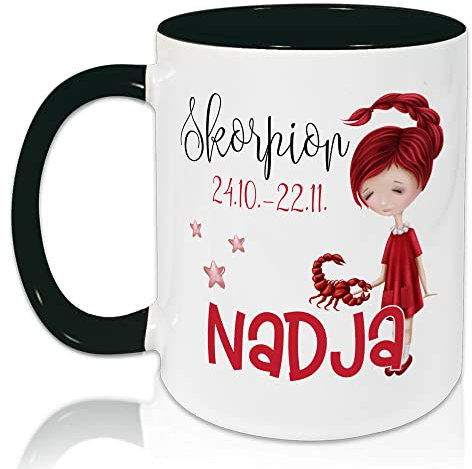 GRAZDesign Tasse Horoskop, Sternzeichen Skorpion mit Datum und Namen, personalisiert, Keramiktasse Innen Schwarz, Außen weiß (Skorpion)