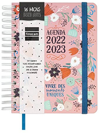 Finocam Kalender 2022 – 2023 Vitae, 16 Monate, Woche auf 2 Seiten, horizontale Darstellung September 2022 – Dezember 2023 (16 Monate), Rosa Französisch
