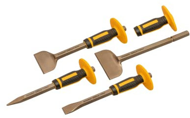 Roughneck Gorilla ROU31934 Bolster and Chisel Set with Non-Slip Guards - 4 Piece, Black Yellow