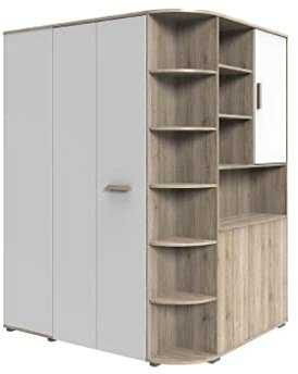 Froschkönig24 Cariba Eckschrank Kleiderschrank, begehbar San Remo-Eiche Weiß