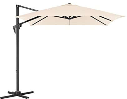 ACAZA Parasol Déporté Inclinable 250x250cm Carré - pour jardin et balcon extérieur - Hauteur 255cm - avec pied en aluminium - Toile avec protection UV - Rotative 360°- Ecru Blanc