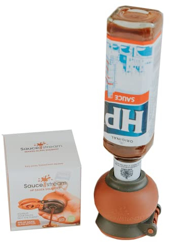 Saucestream Squeezer (Brown) - As Seen On Dragon's DEN - Squeezes Sauce from Glass Bottle. UK Engineered. Fully Patented. No Plastic. No More Banging. Fits HP Brown Glass Bottle.