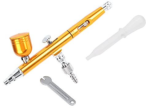 YUMILI Airbrush Kit, Art Paint Dual Action Gravity Feed Airbrush Gun 0.3mm Spray Art Paint Tattoo Nail Tool Kit (Gold)