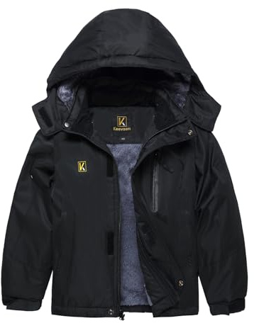 Keevoom Boy's Waterproof Ski Jacket Winter Warm Thick Snow Coat Windproof Fleece Kids Outdoor Hooded Snowboard Jackets, Black, 8-9