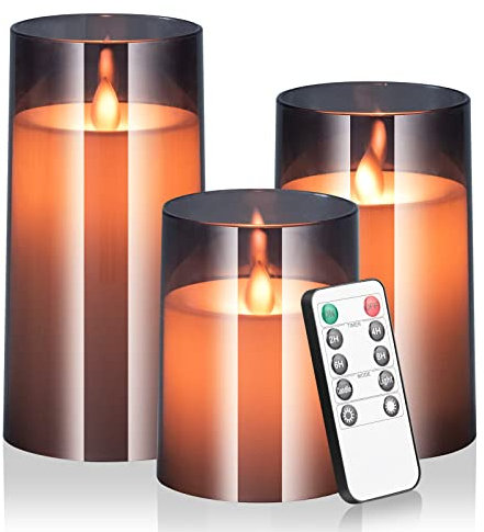 Winnes LED-Kerzen, flackerndes Set mit 3 flammenlosen Kerzen, Lichtern mit Fernbedienung, Weihnachtsdekorationslichtern, Kerzenlichtern, batteriebetrieben, 4/5/6 Zoll, Schwarz