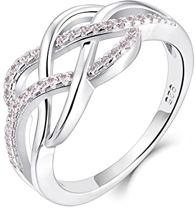 YL Keltischer Ring 925 Sterling Silber Oktober Geburtsstein Turmalin Rosa Jubiläum Ewigkeit Unendlichkeit Keltischer Knotenring für Damen(Größe 62)