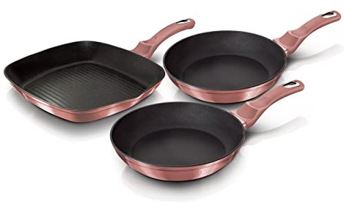 B BERLINGER HAUS BERLINGERHAUS PROFESSIONAL PRECISION I-Rose Juego 2 Sartenes y Grill Inducción 20-24-28cm, Aluminio Forjado, Antiadherente Ecológico Titanio sin PFOA, Diseño Moderno,Vitrocerámica,Gas