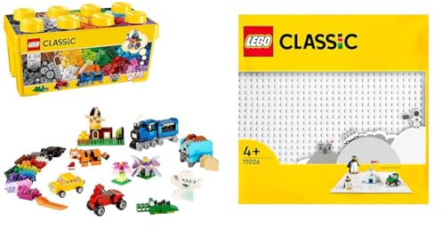 LEGO Classic Mittelgroße Bausteine-Box, Konstruktionsspielzeug & Classic Weiße Bauplatte, quadratische Grundplatte mit 32x32 Noppen als Basis Sets, Konstruktionsspielzeug 11026