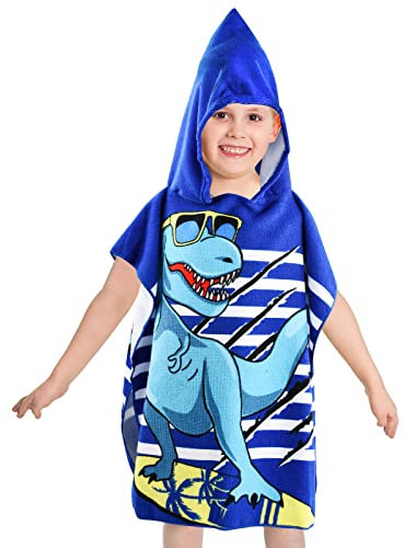 Vesaneae Toalla de Playa de Microfibra,Toalla de Baño con Capucha de Niños,Toalla de Playa con Capucha,para Adolescentes 5-12(Dinosaurios,Tiburón) (Azul)