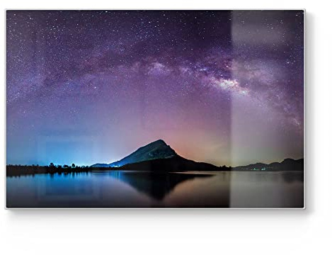 DEQORI Schneidebrett aus Glas | groß 30x20 cm | Motiv Bergkulisse unter Sternen | Design Schneideplatte für Küche | Frühstücksbrett antibakteriell & rutschfest | Glasplatte & Servierplatte