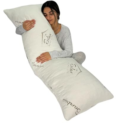 Relax HOME LIFE Ultra-Luxus-Körperkissen in voller Größe, zerkleinerter Memory-Schaum und Cool-Vent-Viskose aus Bambus-Bezug, lange Kuschelgröße für Schwangerschaft, Seite, Bauch und Schläfer,