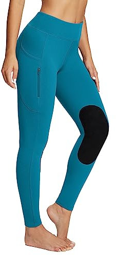BALEAF Damen Reithose Winter Reitleggings Kniebesatz wasserabwiesend Thermoleggings gefüttert mit Handytasche für Frauen Mädchen Pfauenblau S