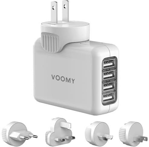 VOOMY Universal Reiseadapter mit 4 USB Ports - Weltweiter Reisestecker für 170+ Länder, Ideal für Reisen in USA, Europa, Australien, inklusive England, Thailand, Indien - Multi-Steckdosenadapter