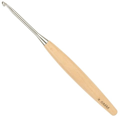 Aeelike Häkelnadel 4mm Buchenholzgriff, Streamline Häkelnadeln Holzgriff, Ergonomische Leichte Häkelnadel Set Holz für Arthritische Hände, Warme Häckeln Nadelset 4,0 mm mit Extra Lang Griff