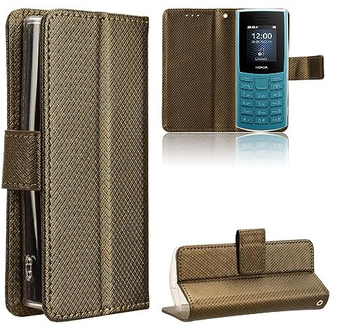 COQUE Case Nokia 105 4G 2023 Shell,Magnetic Diamond Gold Card Slot Wallet Phone Case with Lanyard,Flip Phone Cover for Nokia 105 4G 2023-Gold