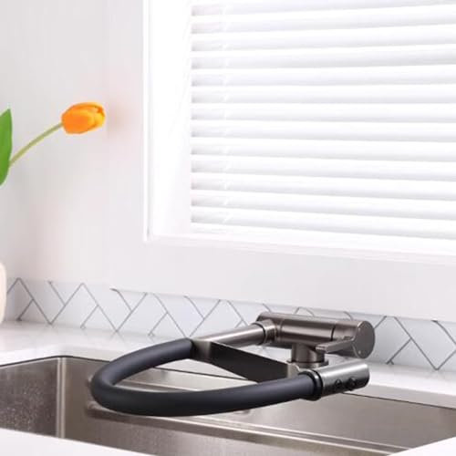 Folding Kitchen Sink Mixer Tap Inside Window Brass Hot and Cold 360° Swivel Spout Kitchen Sink Tap-Grey