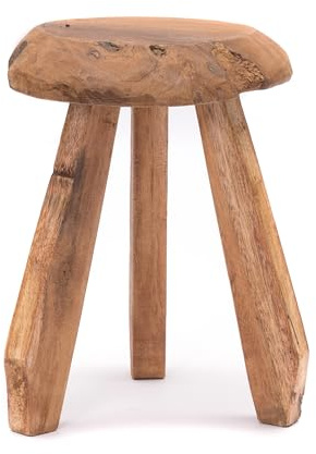 CREEDWOOD Runder HOCKER Heidi | Mahagoni Holz, 39 cm | Melkschemel, Blumenhocker, Natur Schemel, runder Beistellhocker, Pflanzenhocker, Sitzhocker