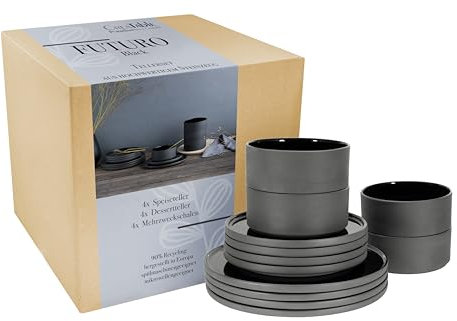 CreaTable, 21538, Serie Futuro, 12-teiliges Geschirrset, Teller Set aus Steinzeug, spülmaschinen- und mikrowellengeeignet, Made in Portugal